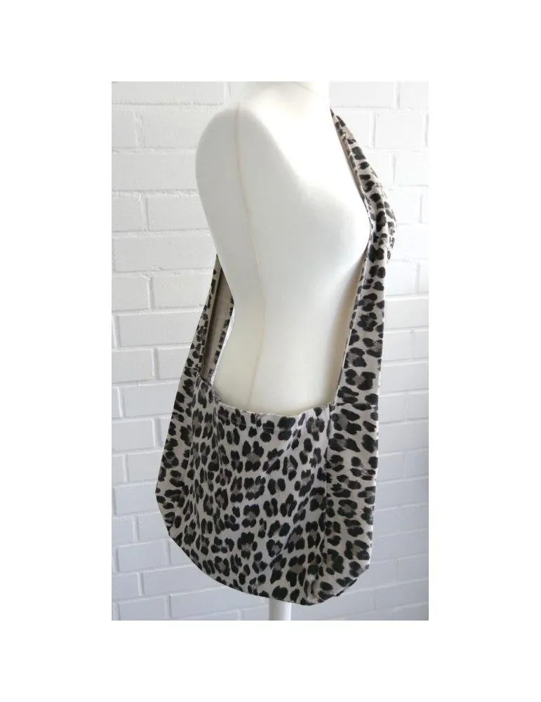 Coole Damen Stoff Tasche Schultertasche beige schwarz taupe Leo Baumwolle
