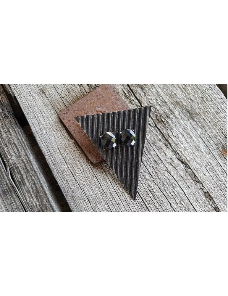 Damen Modeschmuck Ohrstecker schwarz silberfarbene oval Kunststoff Metall 13940