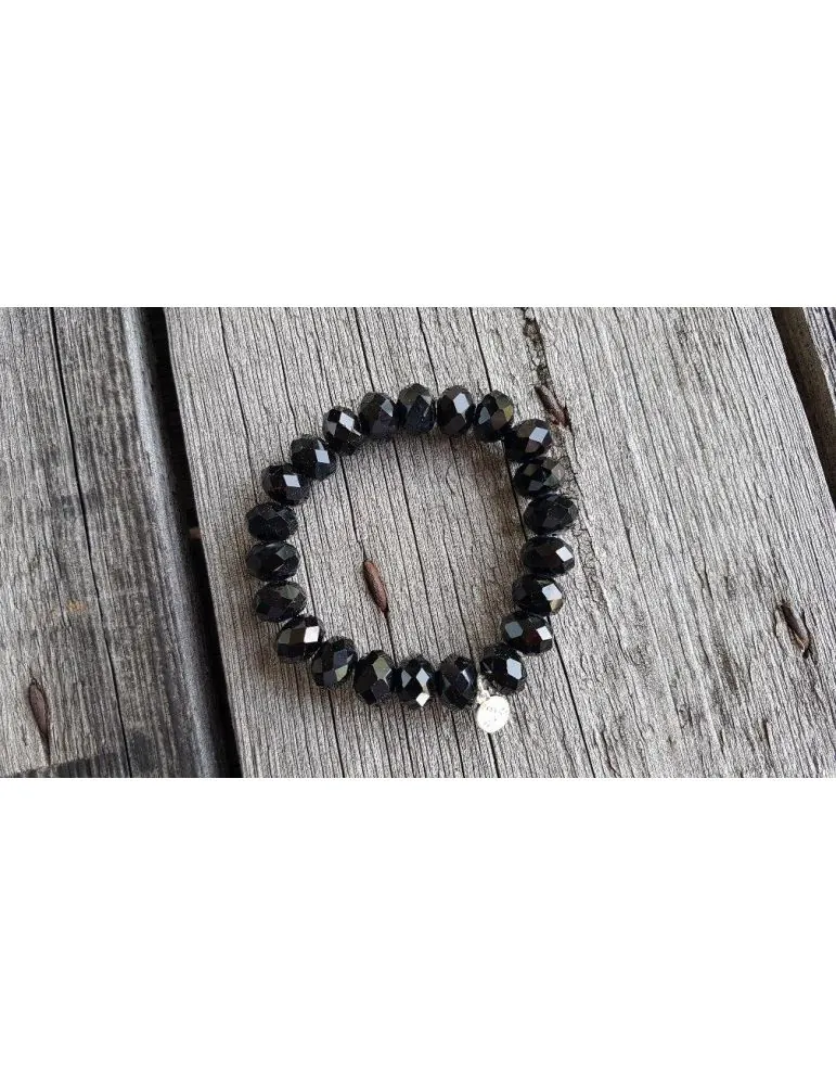 Giuno Armband Kristallarmband Perlen schwarz 1 cm Glitzer Schimmer elastisch ER0037