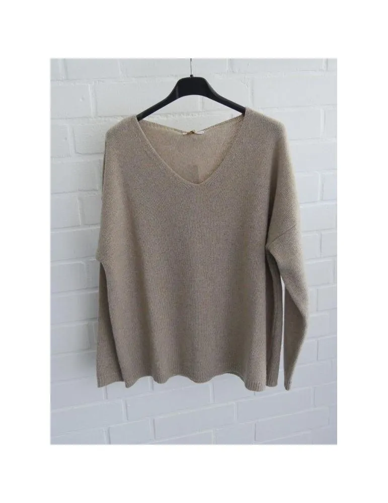 Damen Strick Pullover V-Ausschnitt beige sand mit Kaschmir Wolle Onesize 38 - 42 24477