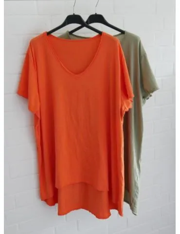 Damen Shirt A-Form kurzarm grau grey V-Ausschnitt Baumwolle Onesize 38 - 46 6561 KA