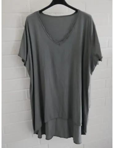 Damen Shirt A-Form kurzarm grau grey V-Ausschnitt Baumwolle Onesize 38 - 46 6561 KA