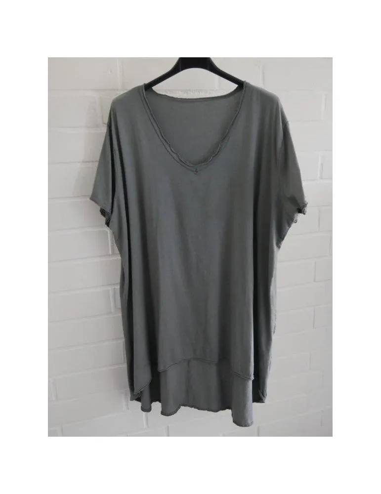Damen Shirt A-Form kurzarm grau grey V-Ausschnitt Baumwolle Onesize 38 - 46 6561 KA