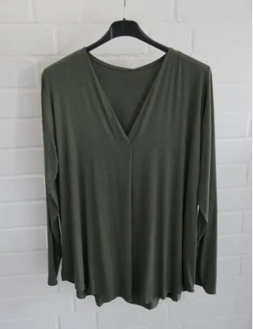 Damen Oversize langarm Shirt oliv khaki grün mit Viskose Kellerfalte Onesize 38-44 9027XL