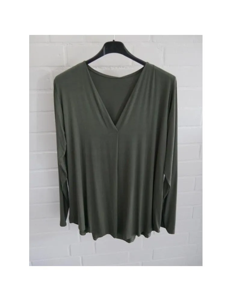 Damen Oversize langarm Shirt oliv khaki grün mit Viskose Kellerfalte Onesize 38-44 9027XL