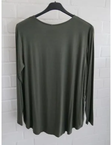 Damen Oversize langarm Shirt oliv khaki grün mit Viskose Kellerfalte Onesize 38-44 9027XL