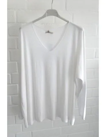 Damen Basic Shirt langarm weiß matt uni mit Viskose Onesize ca. 38 - 46