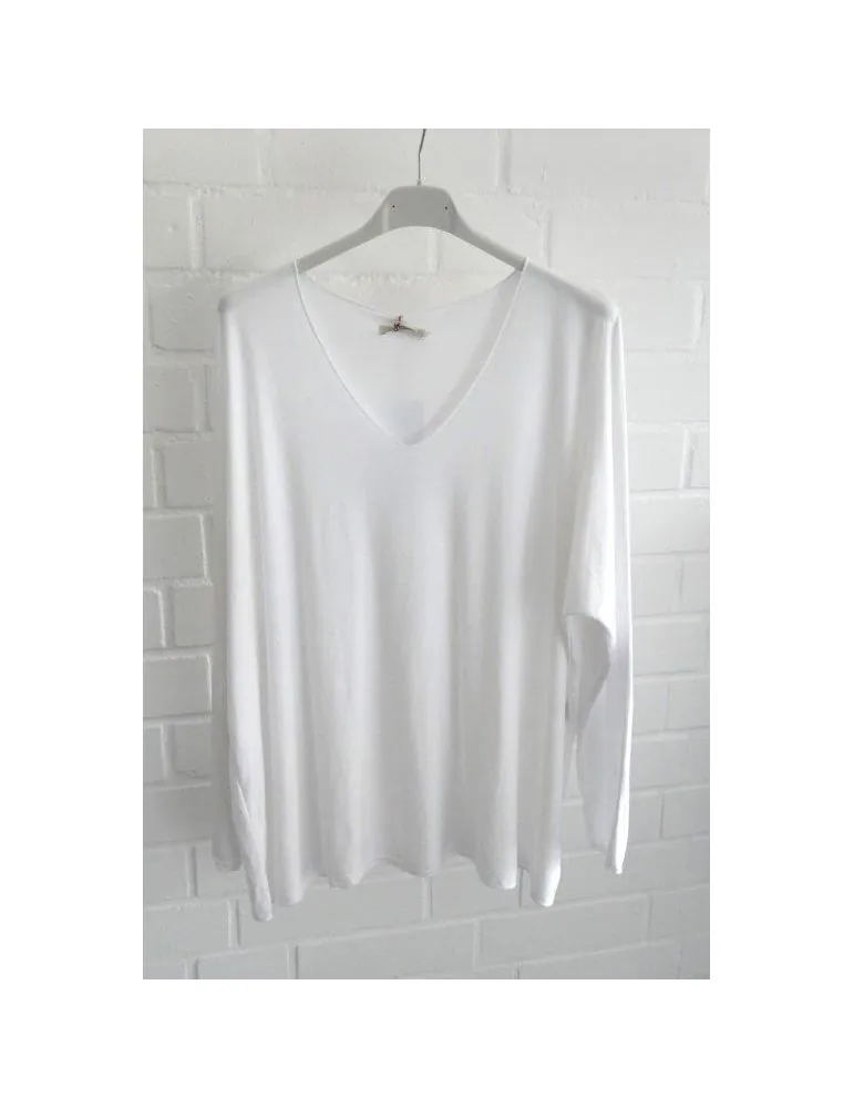 Damen Basic Shirt langarm weiß matt uni mit Viskose Onesize ca. 38 - 46
