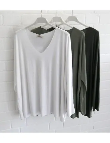 Damen Basic Shirt langarm weiß matt uni mit...