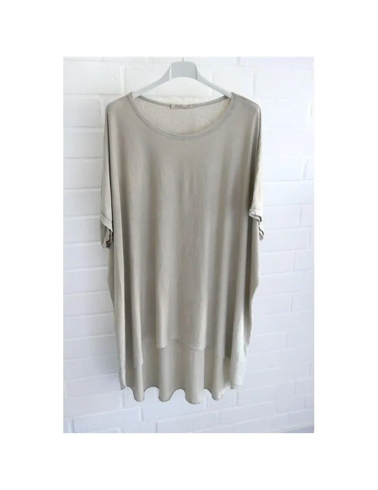 Damen Tunika Shirt Rundhals beige uni verwaschen kurzarm Baumwolle Onesize 40 - 48 3843