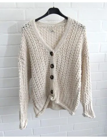 Damen Grob Strick Jacke kurz beige Knöpfe Onesize 38 - 44 20698