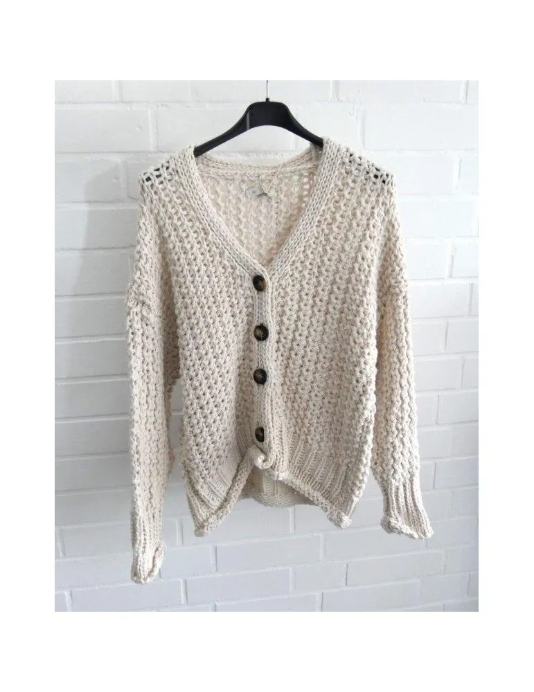 Damen Grob Strick Jacke kurz beige Knöpfe Onesize 38 - 44 20698
