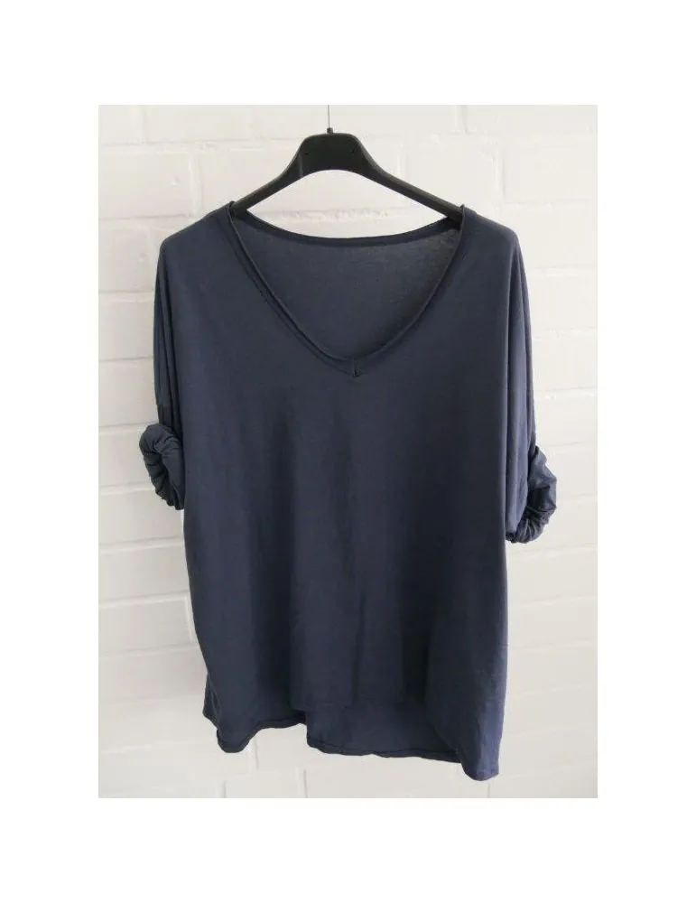 Damen langarm Shirt V-Ausschnitt uni dunkelblau Baumwolle Plussize Onesize 38 - 42 8320