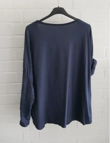 Damen langarm Shirt V-Ausschnitt uni dunkelblau Baumwolle Onesize 38 - 42 8320
