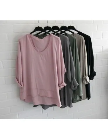 Damen Basic Shirt V-Ausschnitt langarm schwarz...