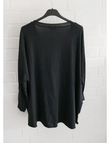 Damen Basic Shirt V-Ausschnitt langarm schwarz black uni mit Baumwolle Onesize 38 - 44 24149