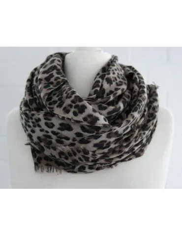 Leichter XXL Damen Schal Tuch schlamm schwarz braun Leo Viskose Fransen WJ9517