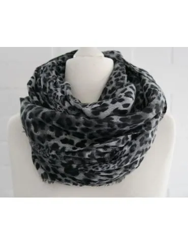 Leichter XXL Damen Schal Tuch hellgrau schwarz grau Leo Viskose Fransen WJ9517