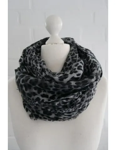 Leichter XXL Damen Schal Tuch hellgrau schwarz grau Leo Viskose Fransen WJ9517