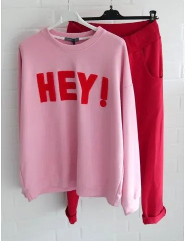 Damen Oversize Sweat Shirt langarm rose rot...
