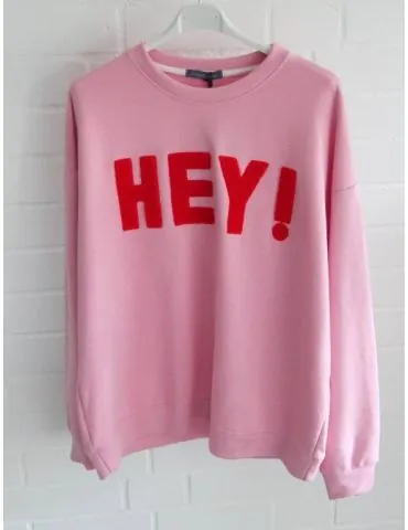 Damen Oversize Sweat Shirt langarm rose rot "HEY!" uni mit Baumwolle Onesize 38 - 46 J2079