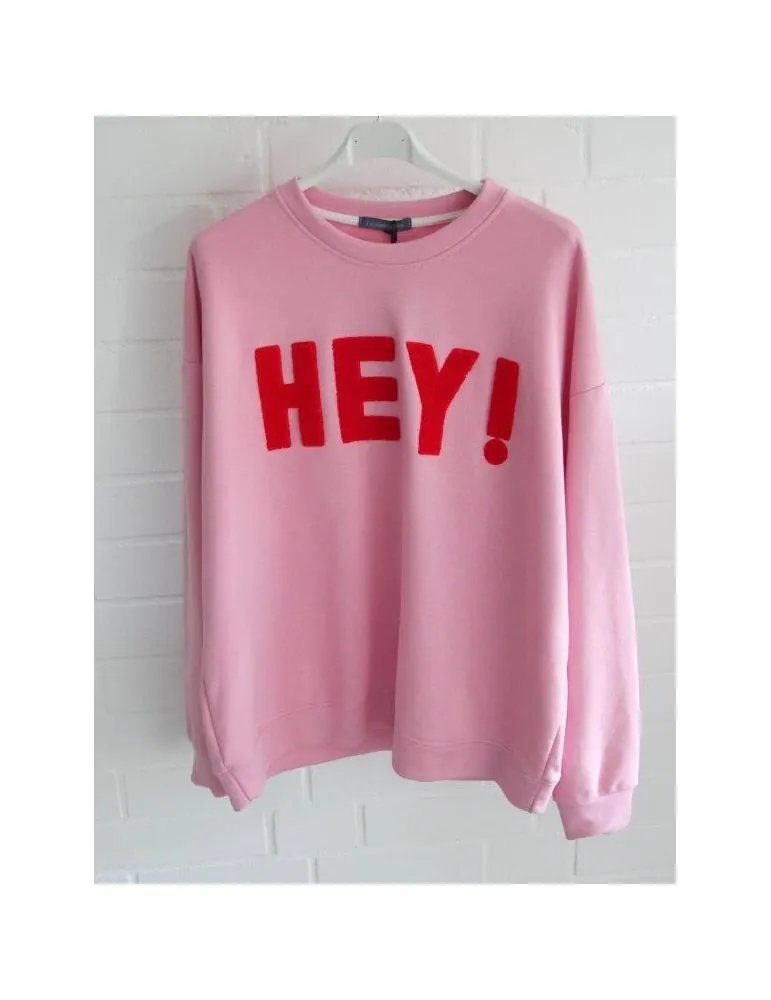 Damen Oversize Sweat Shirt langarm rose rot "HEY!" uni mit Baumwolle Onesize 38 - 46 J2079