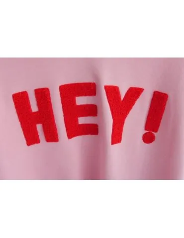 Damen Oversize Sweat Shirt langarm rose rot "HEY!" uni mit Baumwolle Onesize 38 - 46 J2079