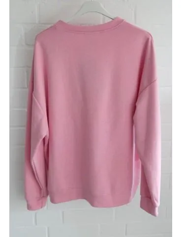 Damen Oversize Sweat Shirt langarm rose rot "HEY!" uni mit Baumwolle Onesize 38 - 46 J2079