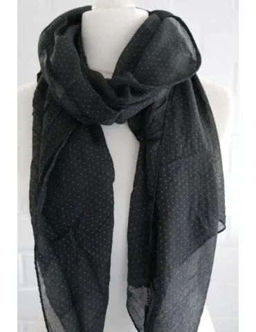 Schal Tuch Loop Made in Italy Seide Baumwolle schwarz grau Mini Punkte S 24