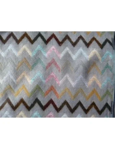 Schal Stola Poncho hell taupe braun gelb grün rose bunt Zick Zack