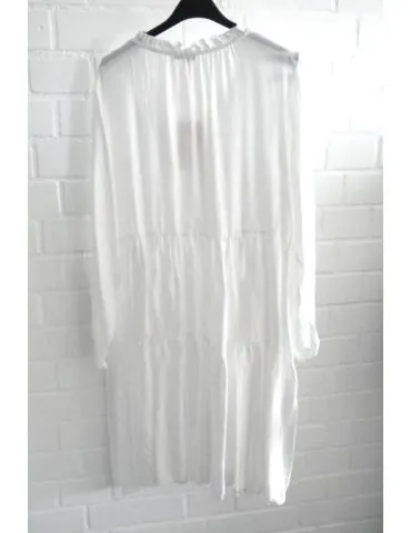 Damen Satin Tunika Kleid A-Form weiß white uni Bänder Viskose Seide Onesize 36 - 42 10296
