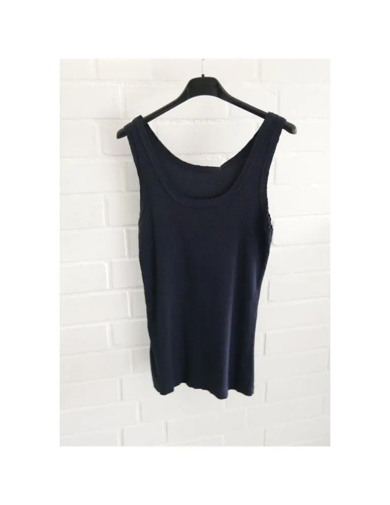 Damen Rippen Top Shirt dunkelblau mit Baumwolle offene Stoffkanten Onesize 36 - 42 A1608