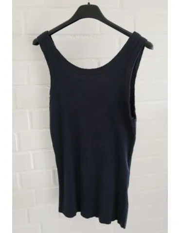 Damen Rippen Top Shirt dunkelblau mit Baumwolle offene Stoffkanten Onesize 36 - 42 A1608