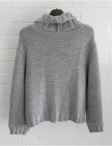 Damen Grob Strick Jacke grau grey uni Knöpfe Kragen Onesize 38 - 42 90655