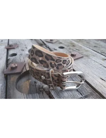 Damen Gürtel taupe schwarz Leo klein Echtes Leder kürzbar 100 cm