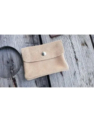 Portemonnaie Geldbörse Börse klein beige Echtes Wildleder 1120W