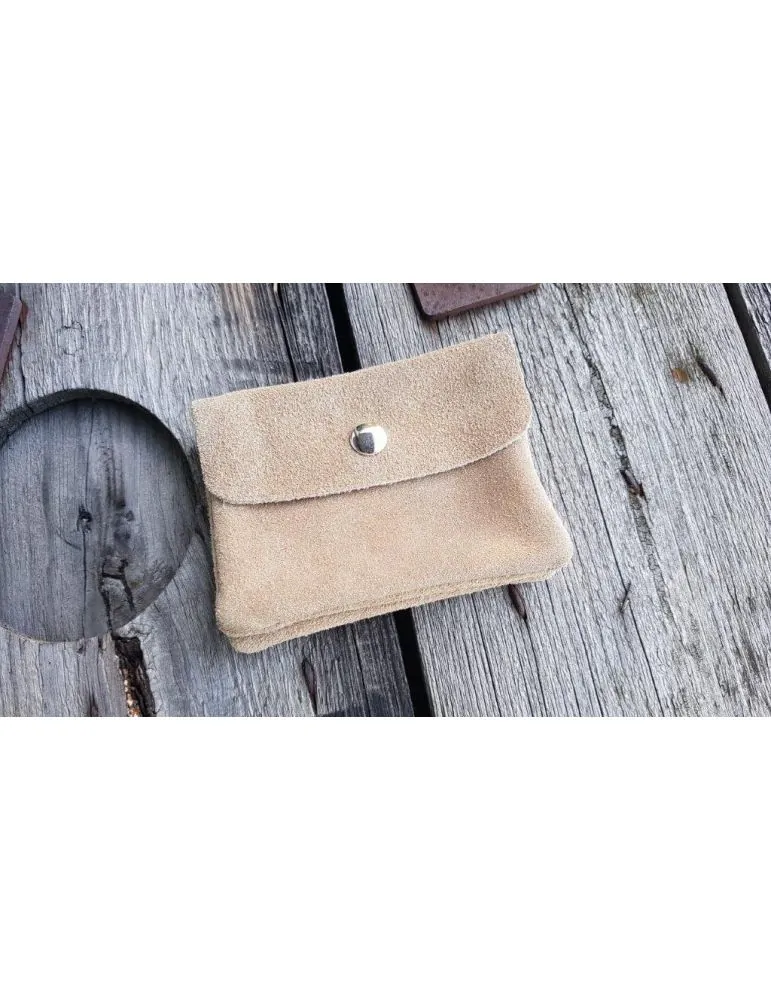 Portemonnaie Geldbörse Börse klein beige Echtes Wildleder 1120W
