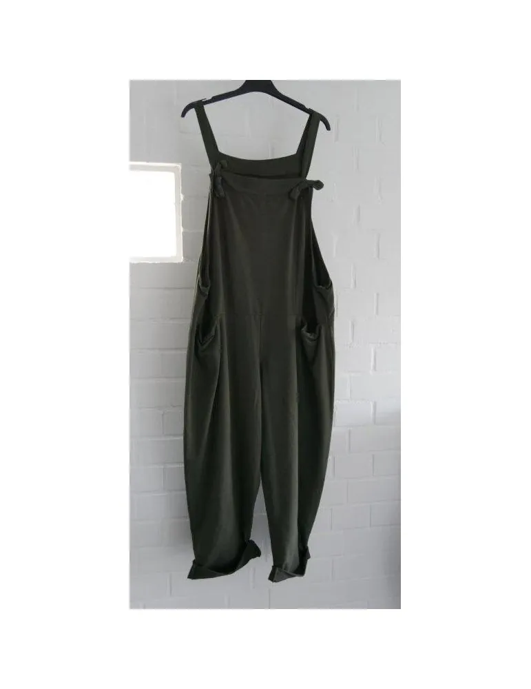 Bequeme Sportliche Sweatshirt Latzhose Damen Hose dunkeloliv grün mit Baumwolle Onesize 38 - 42