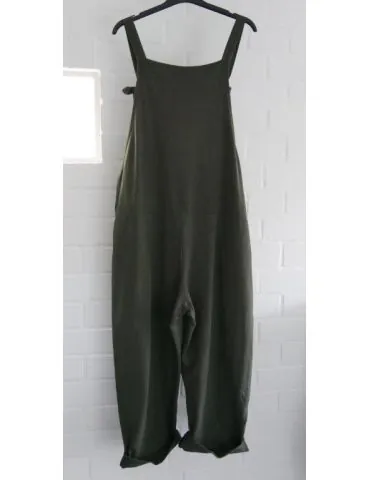 Bequeme Sportliche Sweatshirt Latzhose Damen Hose dunkeloliv grün mit Baumwolle Onesize 38 - 42