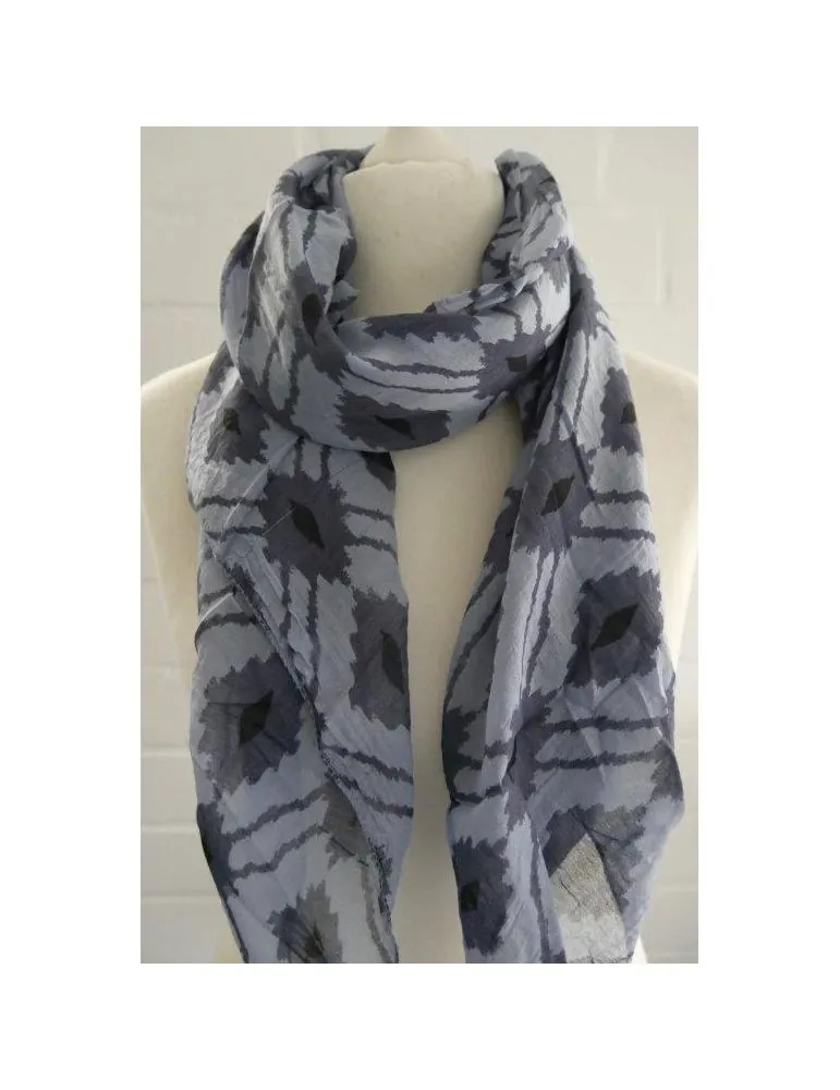 Schal Tuch Loop Made in Italy Seide Baumwolle jeansblau bleu Muster S 561