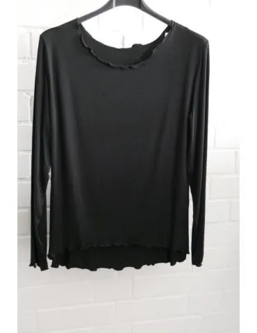Damen Shirt langarm schwarz weiter uni mit Viskose Wellen Onesize 38 - 42 8415V