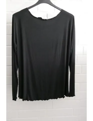 Damen Shirt langarm schwarz weiter uni mit Viskose Wellen Onesize 38 - 42 8415V