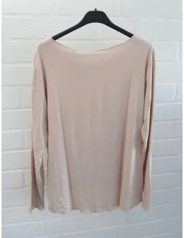 Damen Shirt langarm schmal beige uni mit Viskose Wellen Onesize 36 - 40 8415V