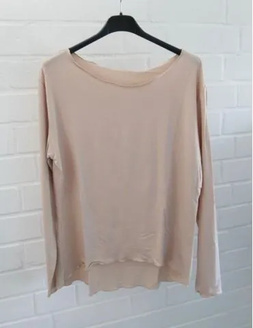 Damen Shirt langarm schmal beige uni mit Viskose Wellen Onesize 36 - 40 8415V