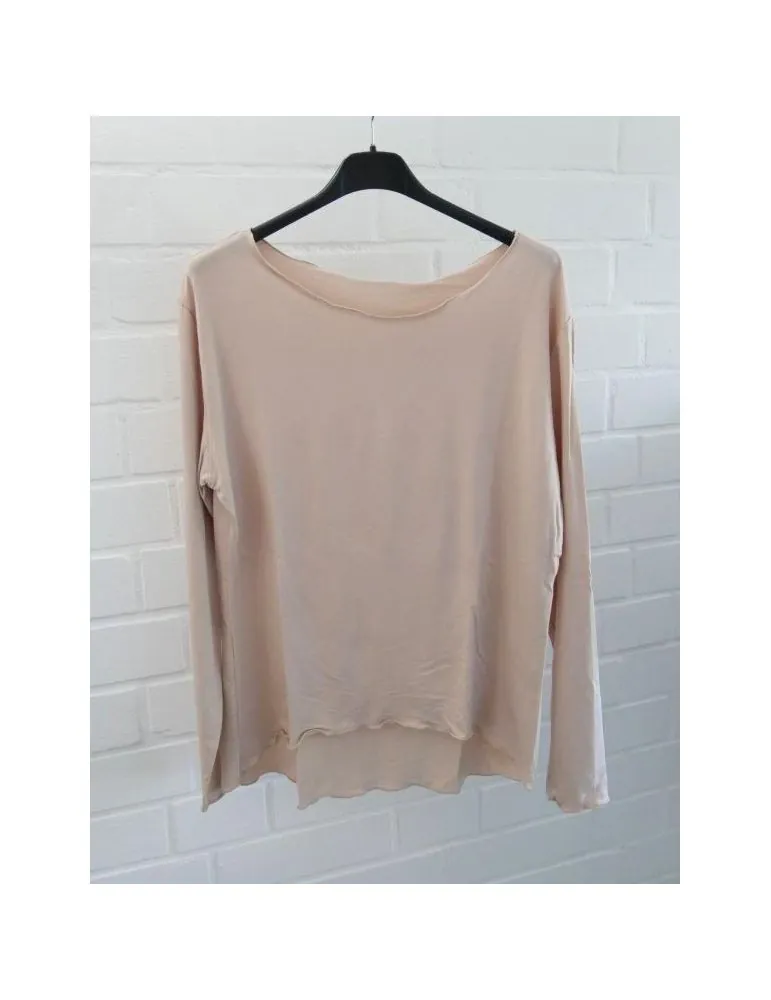 Damen Shirt langarm schmal beige uni mit Viskose Wellen Onesize 36 - 40 8415V