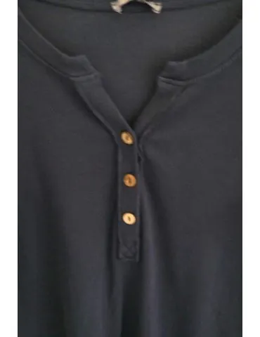 Damen Henley Shirt langarm dunkelblau uni Rippe mit Baumwolle Onesize 38 40 2553