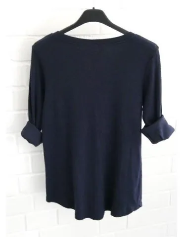 Damen Henley Shirt langarm dunkelblau uni Rippe mit Baumwolle Onesize 38 40 2553
