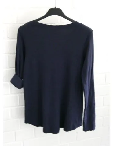 Damen Henley Shirt langarm dunkelblau uni Rippe mit Baumwolle Onesize 38 40 2553