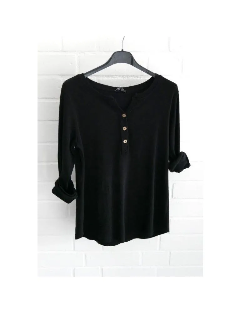 Damen Henley Shirt langarm dunkelblau uni Rippe mit Baumwolle Onesize 38 40 2553