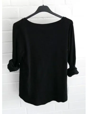 Damen Henley Shirt langarm schwarz black uni Rippe mit Baumwolle Onesize 38 40 2553